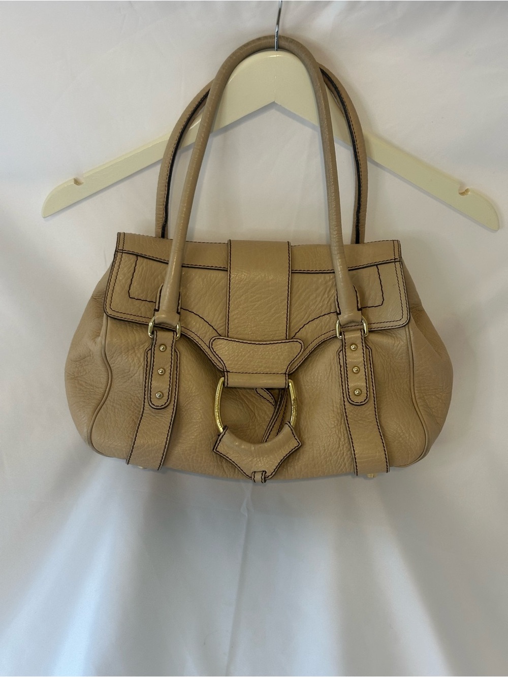 Dolce & Gabbana Tan Pebbled Leather Shoulder Bag with Gold Hardware